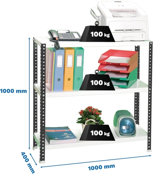 Simonrack Schwerlastregal, Lagerregal, 100 x 100 x 40 Metallregal, Kellerregal, Biegestelle 100 kg, 3 Fachböden, Anthrazit/Weiss - Comfort Bild 3