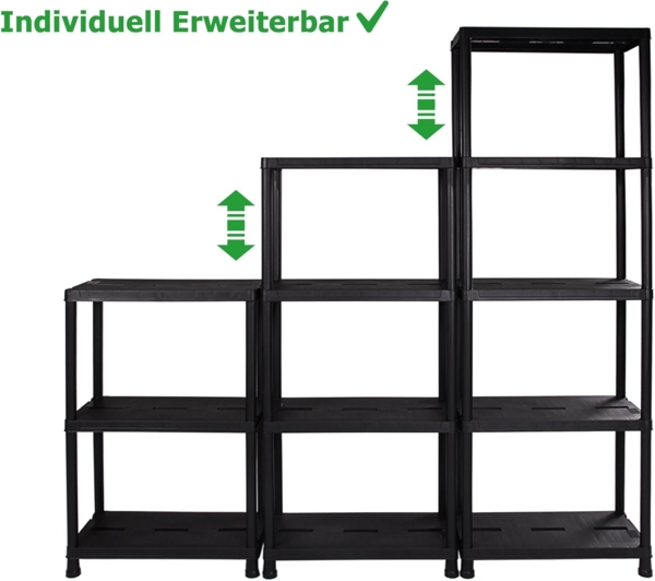 ONDIS24 Steckregal Regal, Lagerregal, 60 x 30 x 138 (H) cm, 12 Zoll, 4-tlg, Kunststoff, anthrazit, bis maximal 125 kg belastbar Bild 9