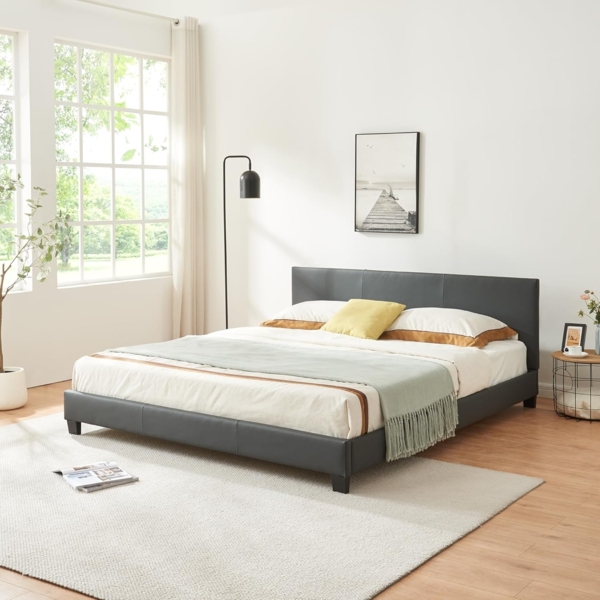 Corium Modernes Polsterbett 180x200 cm, Dunkelgrau, Kunst-Leder, inkl. Lattenrost