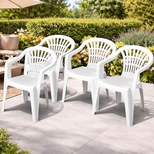 4er Stapelstuhl Bistrostuhl Gartenstuhl MOJAWO ALTEA Weiß Kunststoff
