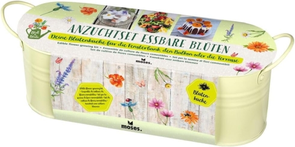 moses 87177 Blatt Anzuchtset Essbare Blüten in der Zinkwanne, Bunte Saatmischung