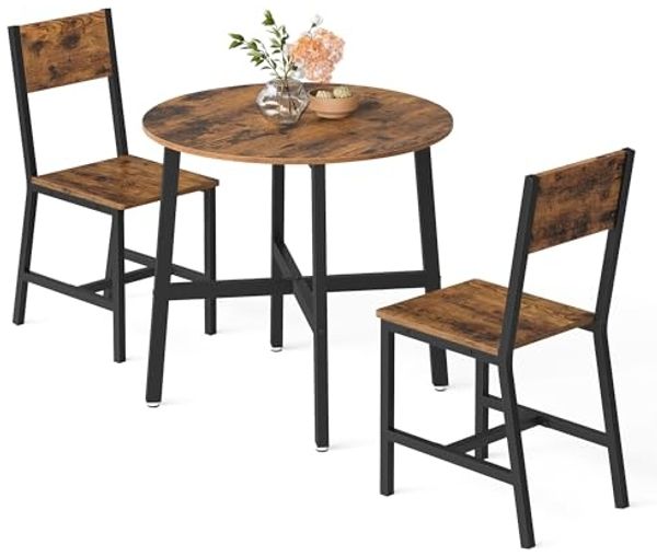 Vasagle Essgruppe, Küchentisch mit 2 Holzstühle, rund, Esstisch-Set