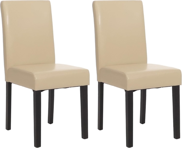 2er-Set Esszimmerstuhl Stuhl Küchenstuhl Littau ~ Kunstleder, creme, dunkle Beine