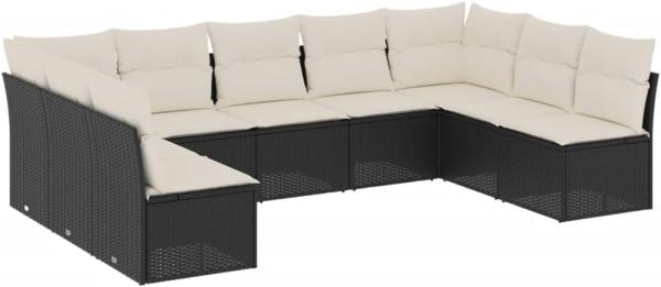 vidaXL 9-tlg. Garten-Sofagarnitur mit Kissen Schwarz Poly Rattan 3249905