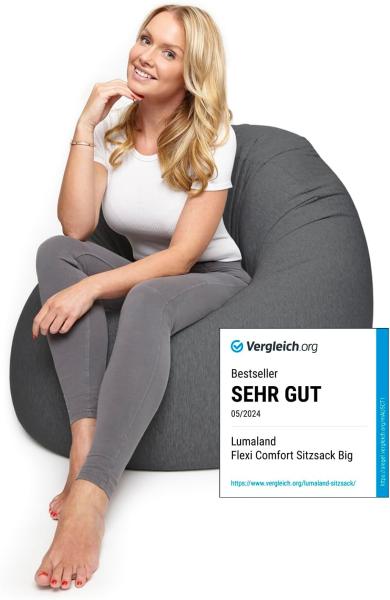 Lumaland Flexi Comfort Sitzsack Premium Bean Bag Sitzkissen Medium 142 x 84 cm Dunkelgrau