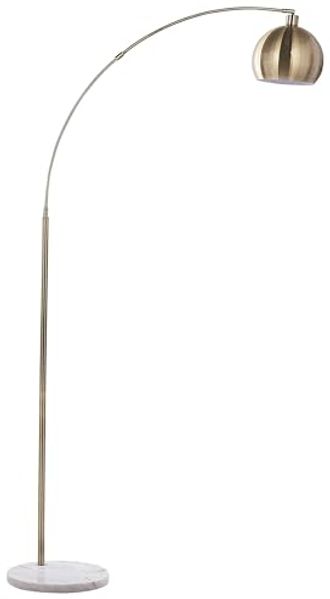 'Paroo' Stehlampe Messing Metall 210 cm verstellbarer Schirm Marmorfuß Kabel mit Schalter Bogenlampe Industrie Look