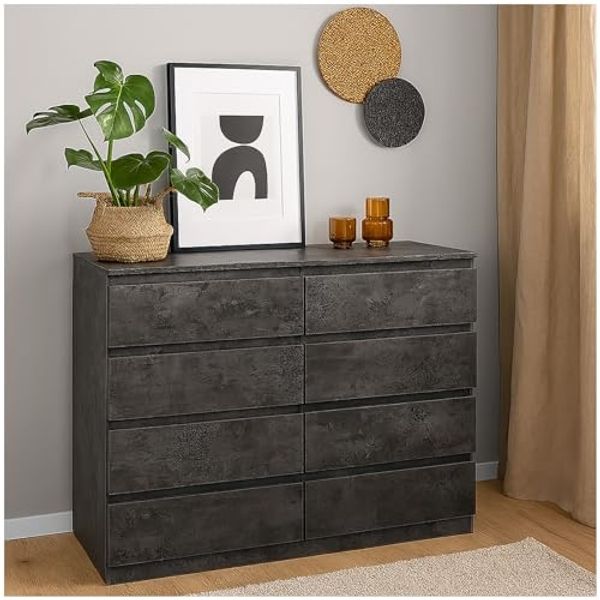 HTI-Living Sideboard Moderne Kommode mit 8 grifflosen Schubladen Beton (Stück, 1 St, 1 Kommode ohne Dekoration), Sideboard