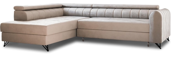 Ecksofa Alice mit Schlaffunktion und Bettkasten, Wohnlandschaft mit einstellbare Kopfstützen, Couch, Sofa, Bettsofa, Schlafsofa (Beige (Paros 02), Ecksofa Links)