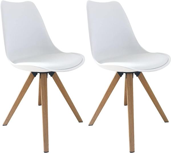 byLIVING Esszimmerstuhl 2er Set Kira / Kunstoff, Kunstleder in weiß / Gestell Metall in Eiche-Optik foliert / Esszimmerstuhl / Wohnzimmerstuhl / bis 110 kg / B 48, H 86, T 55,5 cm