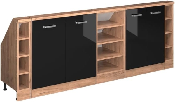 Dachschrägenschrank-Set Rion Schwarz Hochglanz/Goldkraft Eiche 5er Set Vicco