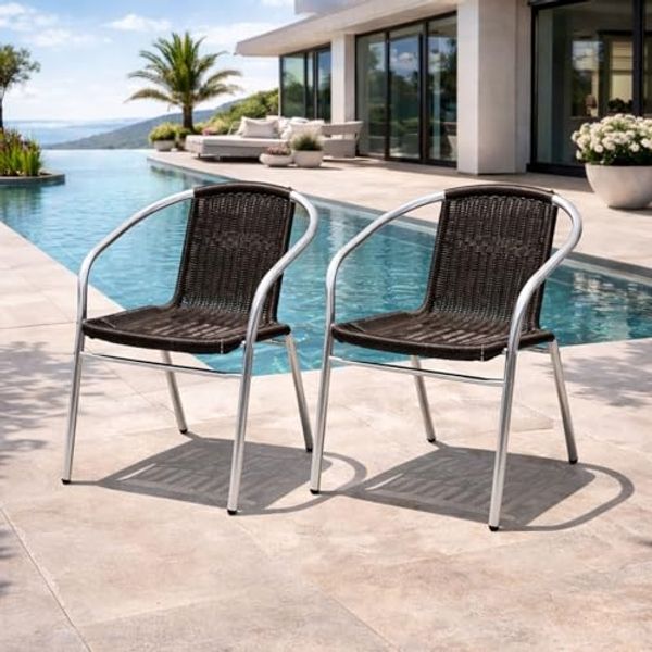 2 Stück Stabiler Aluminium / Polyrattan Bistrostuhl stapelbar
