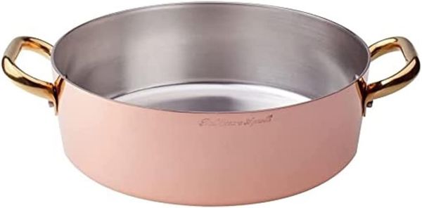 Pentole Agnelli Kasserolle niedrig, aus Kupfer verzinnt, mit 2 Griffen in Messing 24 cm Kupferfarben