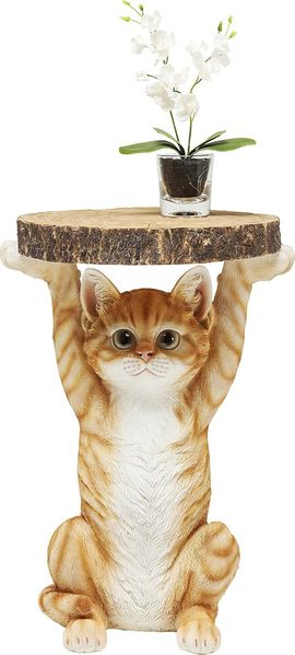 Kare Design Beistelltisch Animal Ms Cat, Ø33cm, kleiner, runder Katzen Couchtisch, Holzoptik, Tierfigur als ausgefallener Wohnzimmertisch (H/B/T) 52 x 35 x 33 cm