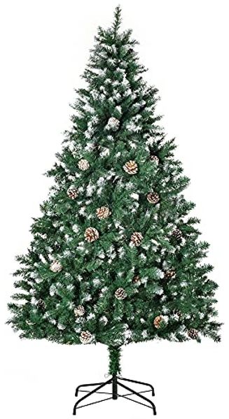 HOMCOM Künstlicher Weihnachtsbaum mit 59 Zapfen, Schnee, 1111 Spitzen, Kieferbaum, Weihnachtsdeko inkl. Metallständer für drinnen