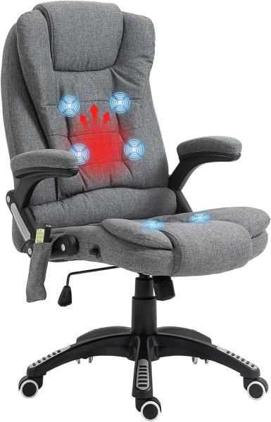 Vinsetto Massagesessel Chefsessel mit Massagefunktion höhenverstellbarer Drehstuhl ergonomischer Gamingstuhl Bürostuhl Massage Grau 67 x 74 x 116–126 cm