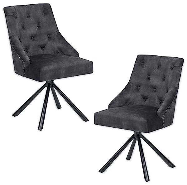Johanna Esszimmerstühle 2er Set mit schwarzem Metallgestell, Aubergine - Bequeme Samt Stühle für Esszimmer & Wohnzimmer - 54 x 91 x 62 cm (B/H/T)
