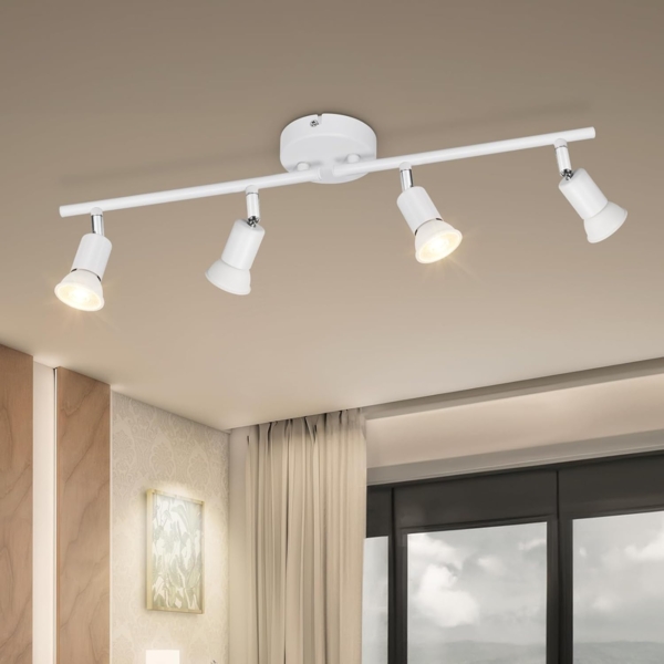 Dehobo LED Deckenstrahler Wohnzimmer - Deckenleuchte 4 Flammig Weiß Deckenlampe Spot - GU10 Deckenspot Schwenkbar 350° - Drehbar Küchelampe Spot Strahler Decke Schlafzimmer Ohne Leuchtmittel