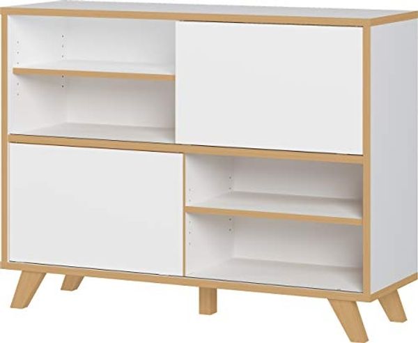 Germania Schiebetürregal 4170-513 GW-Helsinki, in Weiß/Eiche, 120 x 92 x 40 cm (BxHxT)