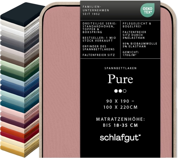 Schlafgut Spannbettlaken PURE Bio-Baumwolle mit Elasthan, dehnbar blickdicht, straff, Bettlaken, Jersey, Gummizug: rundum, (1 Stück), Laken für Matratzen bis 30cm Höhe, in 90x200, 140x200 oder 180x200 cm