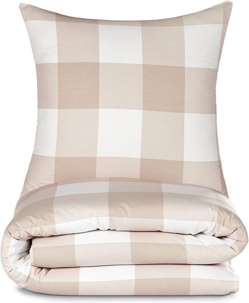 Alreya 3 TLG Renforcé Bettwäsche 200x200 cm mit 2 Kissenbezug 80x80 cm - 100% Baumwolle mit YKK Reißverschluss, Superweiches Bettbezug, Braun Kariert