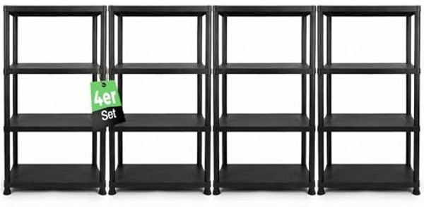 ONDIS24 Steckregal 4x Kunststoffregal, 60 x 30 x 135 (H) cm, 4 Böden, Schwerlastregal, bis zu 80 kg, Regal, Lagerregal - 4er Pack