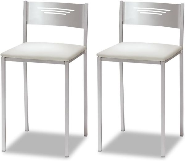 ASTIMESA Zwei Küchenhocker mit Rückenlehne Kunstleder beige Sitzhöhe 45 cm