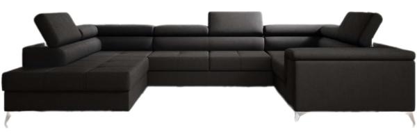 Designer Sofa Torino mit Schlaf- und Klappfunktion Stoff Schwarz Links