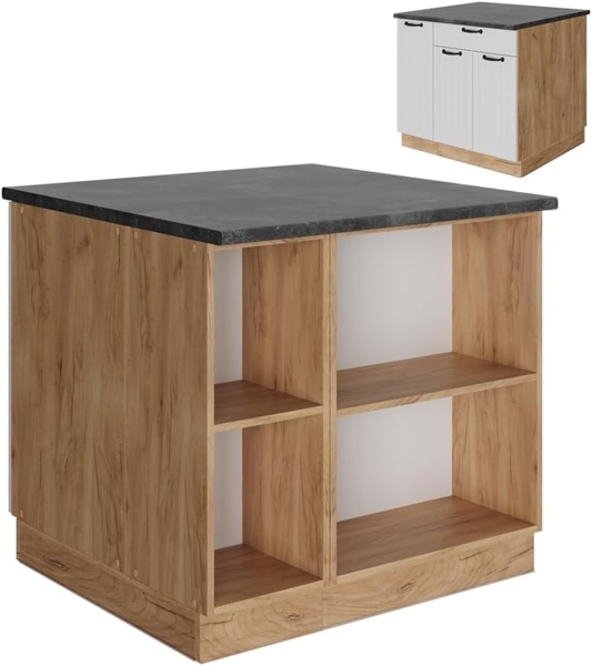 Kücheninsel Fame-Line Weiß Landhaus 90 cm mit Schublade, ohne Arbeitsplatte Vicco