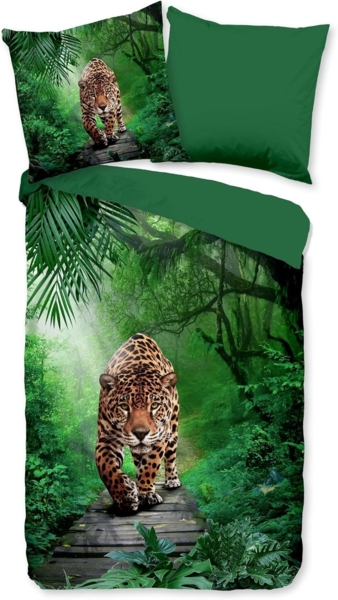 JACK Bettwäsche 135x200cm Amazonas Dschungel Jaguar, Microfaser, 2 teilig, in erfrischendem Grün