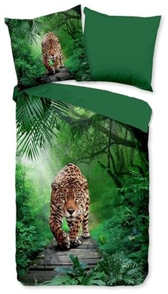 JACK Bettwäsche 135x200cm Amazonas Dschungel Jaguar, Microfaser, 2 teilig, in erfrischendem Grün