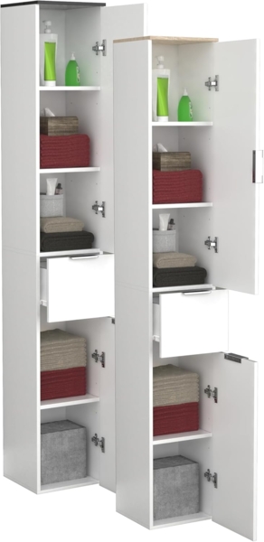 VCM Badmöbel Hochschrank Donali 919813 Weiß / Schwarz H. 190 x B. 30 x T. 30 cm