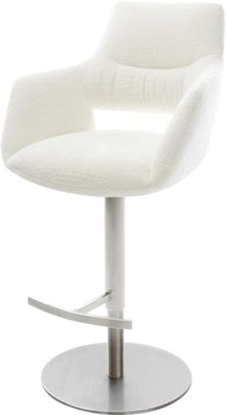 Barstuhl Yago-Flex Bouclé Soft Beige Drehfuß höhenverstellbar Edelstahl Silberfarben Taschenfederkern