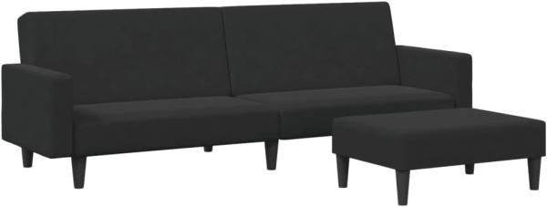 Schlafsofa 2-Sitzer mit Fußhocker Schwarz Samt (Farbe: Schwarz)