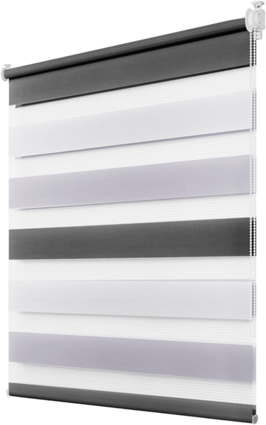 Deswell Doppelrollo Klemmfix ohne Bohren Weiß-Grau-Anthrazit B45 x H120 cm (Stoffbreite 41cm) Rollos für Fenster ohne Bohren für Fenster mit Lichtdurchlässig & Verdunkelnd/Höhe Stufenlos Verstellbar
