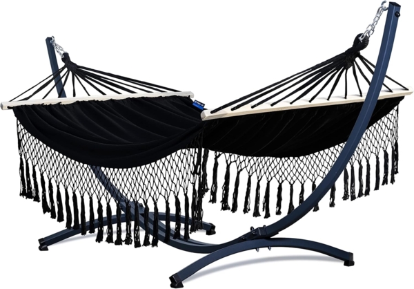 Potenza Stabhängematte mit Verzinkter Gestell bis 220kg I Hängematte- 220x160, 200kg I Acadia XXL - Schwarz