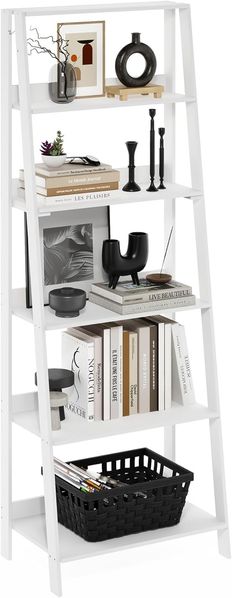 Furinno Ladder Leiter-Bücherregal, 6 Ebenen, Weiß