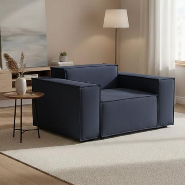 Talamo Italia - Cristiana Sessel, Wohnzimmersessel, 100 % Made in Italy, Relaxsessel aus gepolstertem Stoff, 160 x 95 x 70 cm, Blau