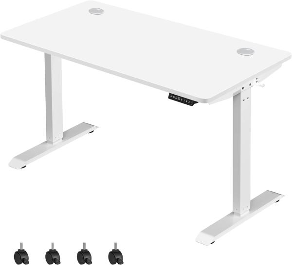 Songmics elektrisch höhenverstellbarer Schreibtisch, 70 x 140 cm Tischoberfläche, stufenlos verstellbar, Memory-Funktion mit 3 Höhen, Auffahrschutz, weiß, 140x70x73,5-119cm