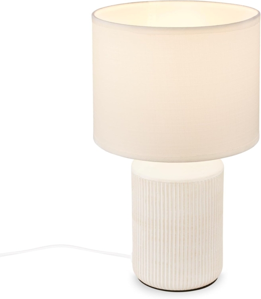 BRILONER - Tischlampe mit Stoffschirm, Kabelschalter, Keramikfuß, Lampe, Nachttischlampe, Tischleuchte, Dekolampe Flur, Bürolampe, Leselampe, Wohnzimmer, Schlafzimmer, 22x37,5 cm (DxH), Weiß