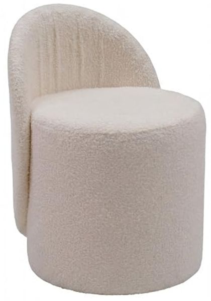 Sitzhocker Teddy Stoff 40cm Creme Rund - Design Stoffhocker - Polsterhocker mit Rückenlehne - Schminktisch Hocker - Lounge Beistellhocker für Wohnzimmer Handmade
