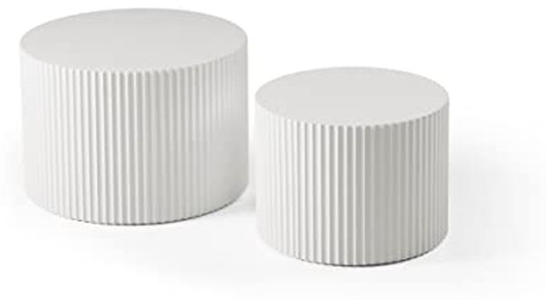 NJLyuhome Couchtisch Modernes Nesting Set, Wohnzimmer-Kaffeeset, Runde Couchtische (2-St), Wellen-Design-Beistelltisch-Set mit wellenförmiger Struktur