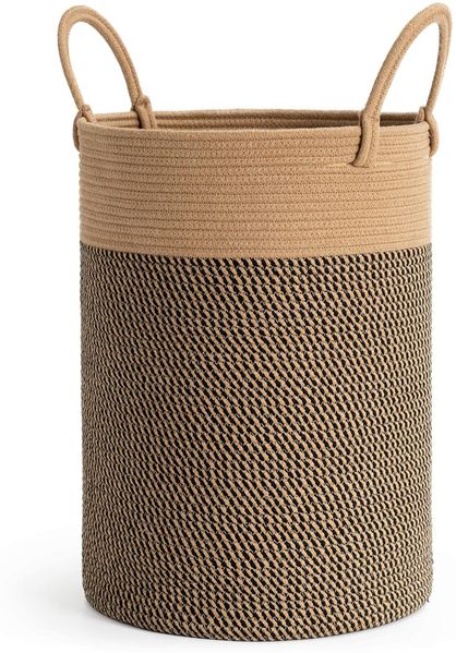 TIMEYARD Wäschekorb geflochten aus Baumwolle, Seil Korb mit Griffen, Groß Aufbewahrungskorb von Spielzeug im Kinderzimmer Decken im Wohnzimmer, D35 x H50 cm