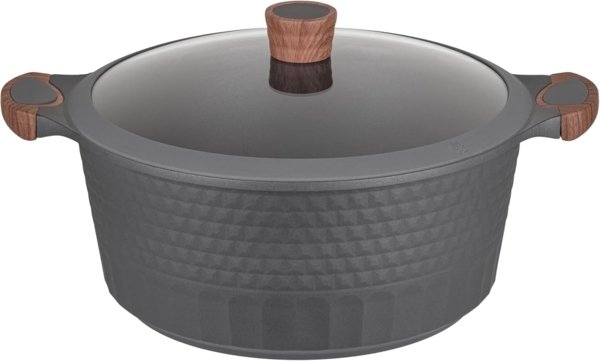 RESTO Kitchenware Kochtopf Capella, Schmortopf antihaftbeschichtet und spülmaschinenfest, Aluminiumguss (2-tlg), mit Glasdeckel und stoßdämpfendem Silikonrand, im Geschenkkarton