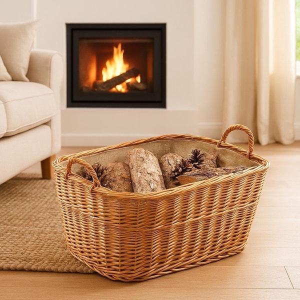 Kobolo Kaminholzkorb Holzkorb eckig gekochte Weide Leinen Gr 2 Bild 2