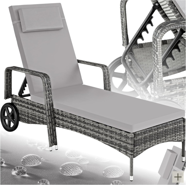 tectake Gartenliege Rattan Sonnenliege, 1, 1 St, 1tlg, widerstandsfähig
