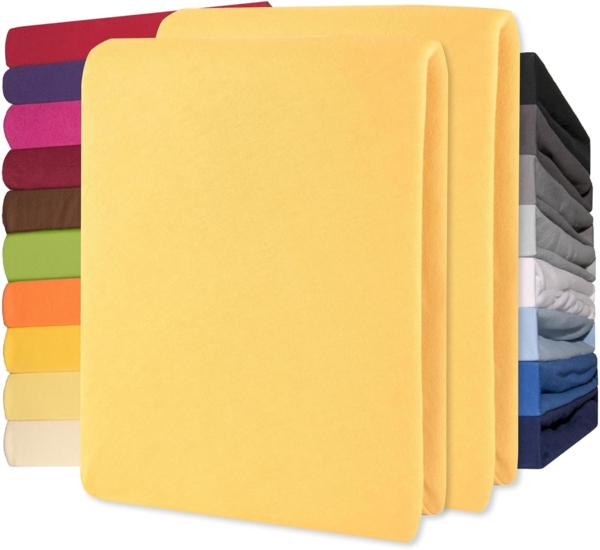 CelinaTex Jersey Topper Spannbettlaken Lucina Doppelpack 140x200-160x200 cm Creme gelb 100% Baumwolle gekämmt bis 12cm Matratzenhöhe Oeko-TEX
