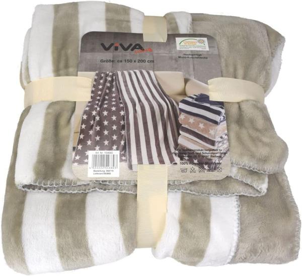 Mikrofaserdecke 150x200cm Motiv Streifen Kuscheldecke Wohndecke Microfaser Decke beige