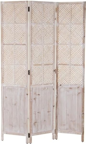 DRW Paravent aus Holz, 3 Flügel, weiß, gebeizt, 117 x 2 x 180 cm