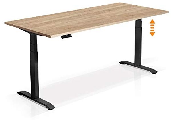 Möbel-Eins OFFICE ONE elektrisch höhenverstellbarer Schreibtisch / Stehtisch, Material Dekorspanplatte schwarz 180x80 cm Eiche sonomafarbig