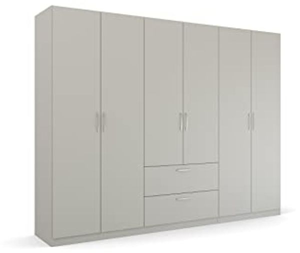 Rauch Möbel Pure by Quadra Spin Schrank Drehtürenschrank, Grau, 6-trg, inkl. 3 Kleiderstangen, 3 Einlegeböden, 2 Schubkästen, BxHxT 271 x 210 x 54 cm